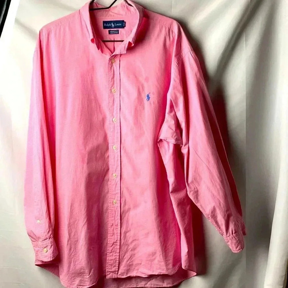 RALPH LAUREN  SIZE17.5 - 34/35 LONG SLEEVES PINK GINGHAM SHIRT YARMOUTH … - Picture 1 of 10